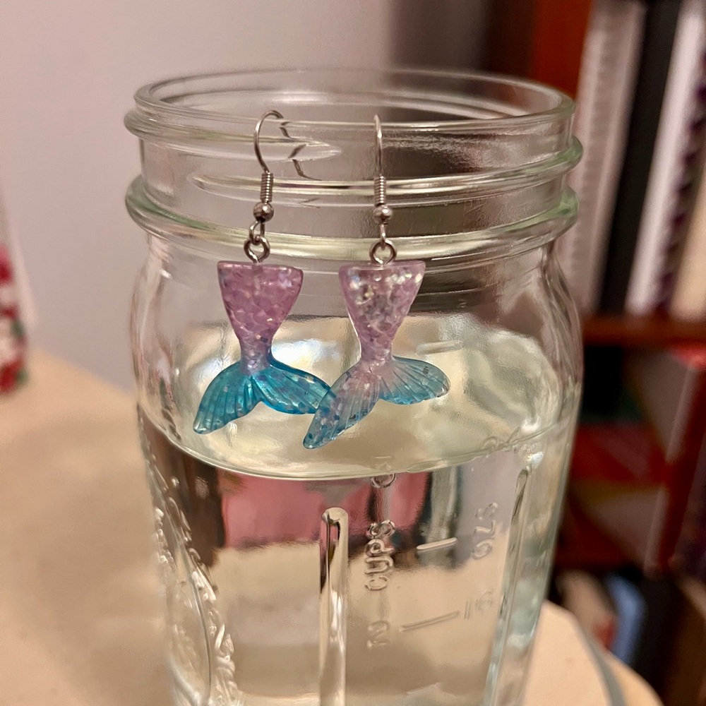 Mermaid Tail Earrings in Pink and Blue
